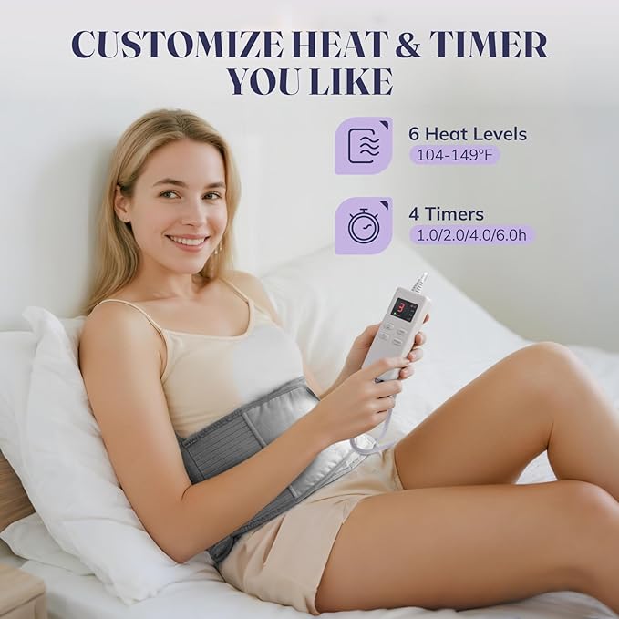 Heating Pad for Period Cramps, Electric Heat Pad with 6 Heat Levels and 4 Times Settings, Moist Heating Pad for Back Pain Relief, Neck, Shoulder, Abdomen, Birthday Gifts for Women and Men
