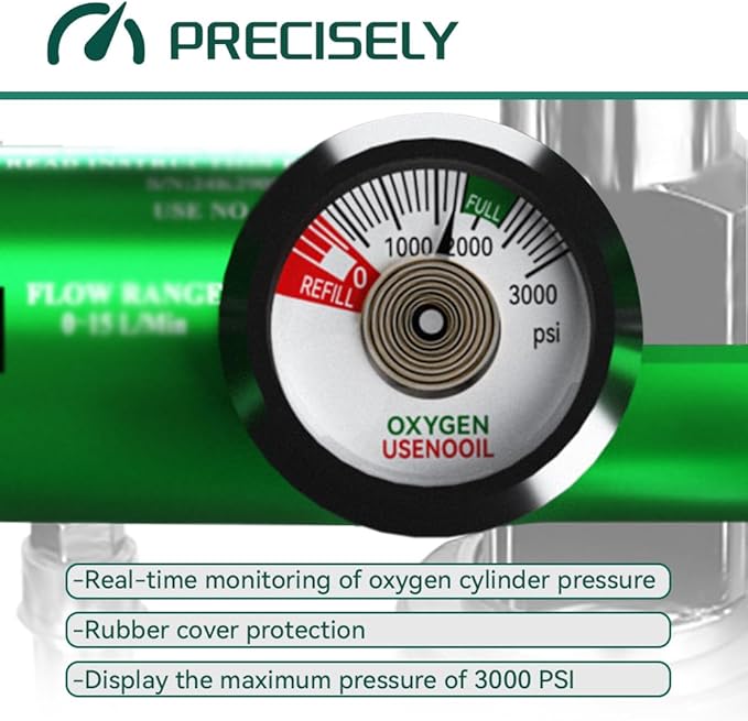 Oxygen Regulator for Oxygen Tank CGA870 Connection, Adjustable Flow 0-15 LPM, Portable Oxygen Tank Regulator Brass Sleeve Design (1)