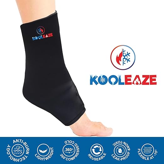 KOOLEAZE Reusable Gel Ice Pack Sleeves for Hot and Cold Therapy – Multipurpose Support | Pain Relief, Swelling Reduction, and Injury Recovery - Ankle
