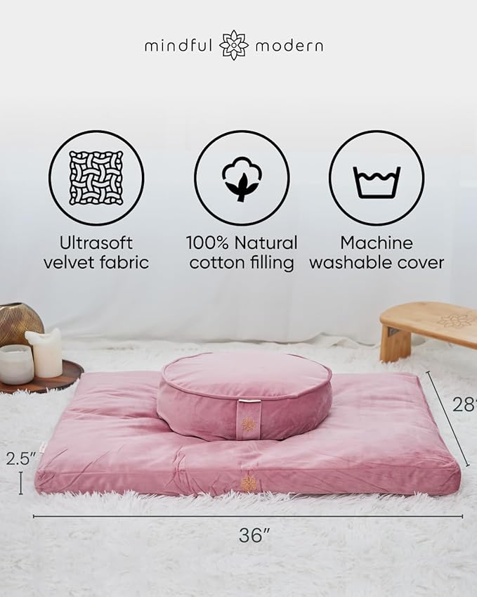 Mindful & Modern Zabuton Meditation Mat - Cotton Filled Yoga and Meditation Pad - Zabuton Meditation Cushion for Kneeling and Sitting Support - Large Rectangular Sitting Floor Pillow for Bench or Zafu