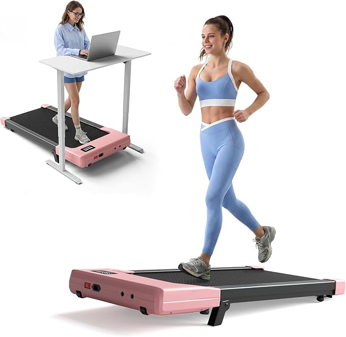 DeerRun Under Desk Walking Pad Treadmill for Home & Office, 6% Manual Incline, 2.5 HP, 0.6–3.8 MPH Walking Speed, 300 lb Capacity, App & Remote Control