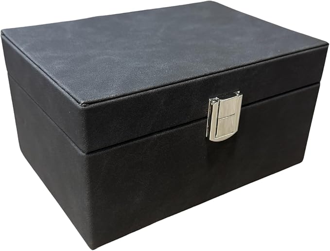 Faraday Box for Car Keys, RFID Signal Blocking Key Fob Protector, Large Capacity Suede Anti-Theft Box with Silver Buckle (Fits Multiple Keys, Phones & Cards) - Black