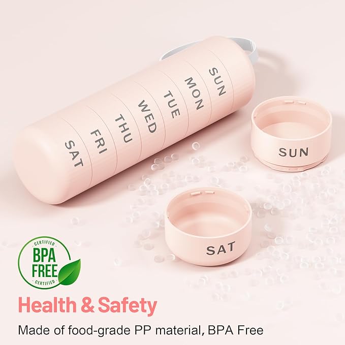 7 Day Pill Organizer, Travel Pill Box with Effortless Opening Design, Zoksi Weekly BPA Free Medicine Organizer with Large Container, Portable Waterproof Case for Vitamin, Fish Oil, Supplement