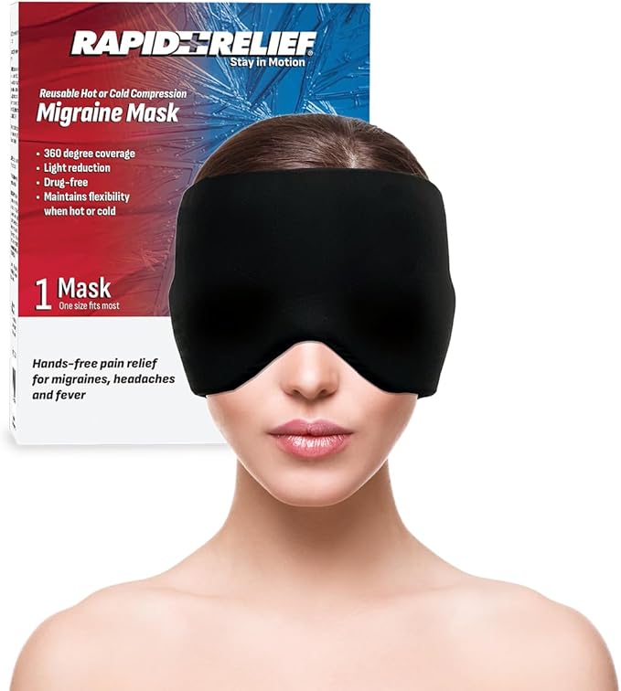 Rapid Relief Migraine Relief Mask – Soothing Headache Ice Pack Mask, Face Cold Compress Hot & Cold Gel Head Wrap for Tension, Stress & Hangover