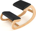Ergonomic Kneeling Chair, Wooden Posture Chair W/Extra Padding for Back Neck Pain Relief & Improving Posture, Rocking Meditation Stool W/Knee Support for Home Office (Black)