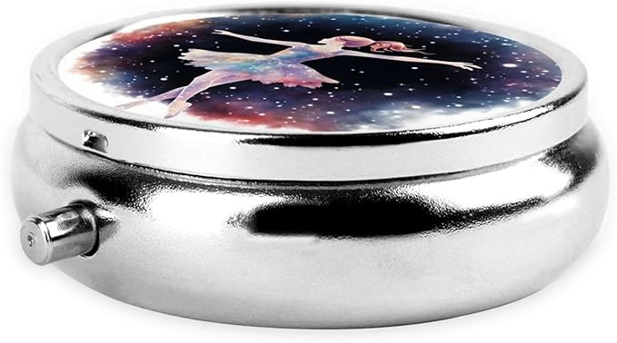 Watercolor Ballet Dancer Space Pill Box 3 Compartment Pill Case, Portable Medicine Pill Organizer for Pocket Purse Pill Box Decorative Metal Medicine Vitamin Organizer