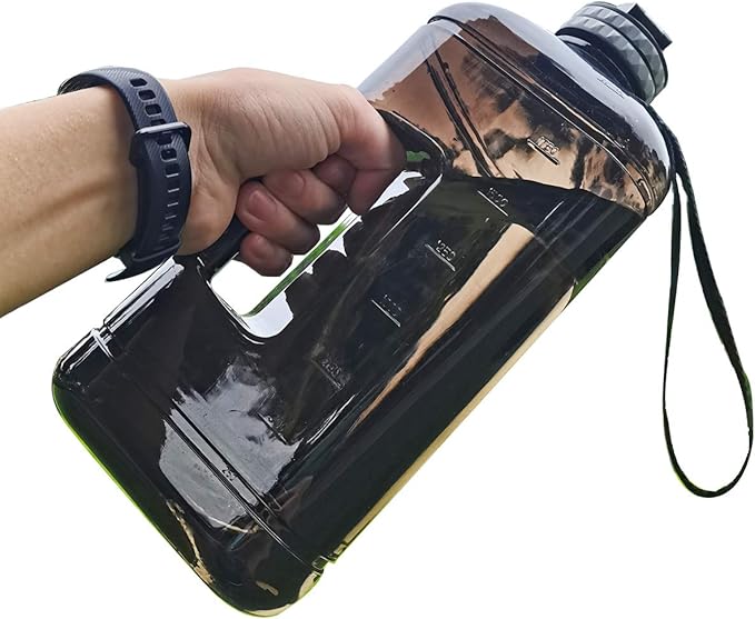 Half Gallon Water Bottle with Handle 2.2L/74OZ Large Plastic Water Bottles BPA Free Water Bottles with Strap Portable with Time Marker for Camping, Hiking and Home Activity