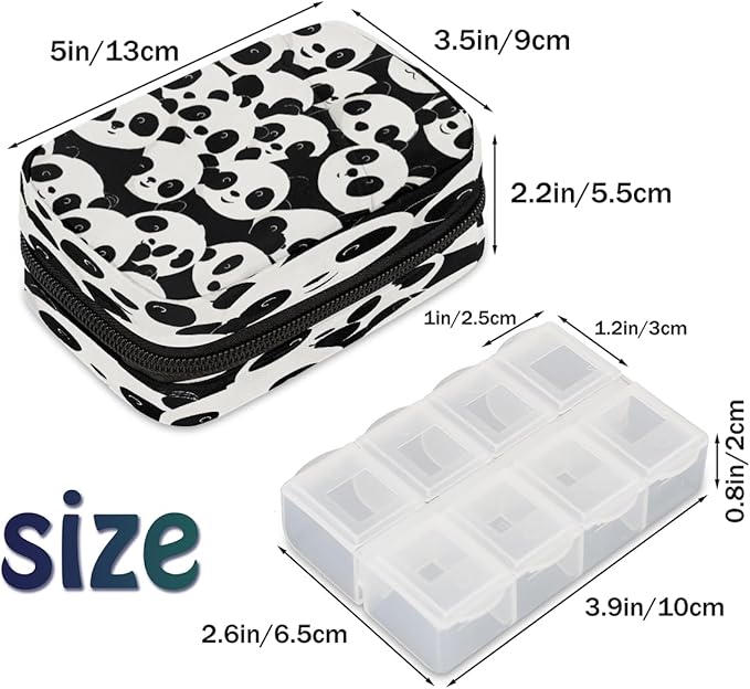 Weekly Travel Pill Organizer Case for Purse with Removable 7 Day Box Portable Compact Size Pill Box Fashionable Pill Container for Medicine Vitamin Supplement Cute Cartoon Panda