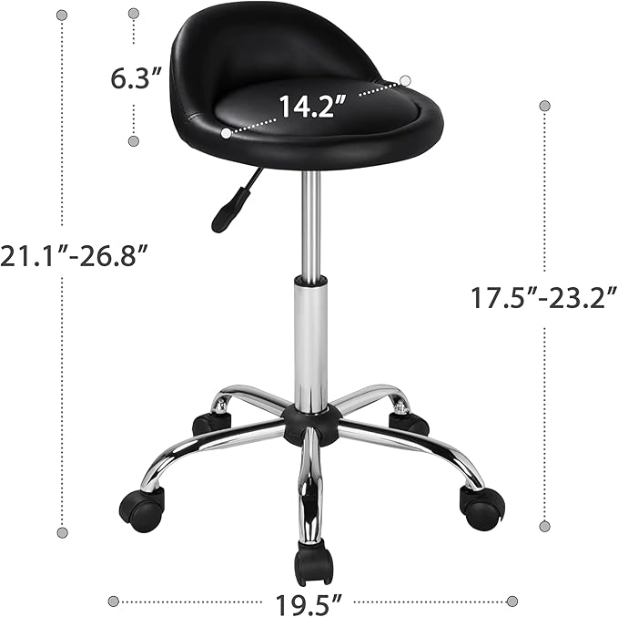 Yaheetech Height Adjustable Rolling Swivel Salon Stool Chair Hydraulic Ergonomic with Backrest Wheels for Tattoo Massage Facial Spa Manicure Dentist Clinic,Black