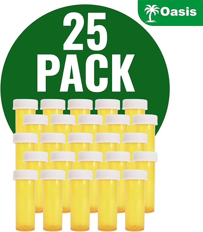 Plastic Amber Medicine Pill Bottles, 6 Dram, (25 Pack), Push Down and Turn Child Resistant Caps, Amber Prescription Vial, Medicine Container, Pill Cases Dispenser Organizers