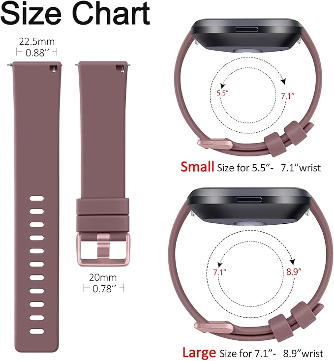 Mugust Sport Bands Compatible with Fitbit Versa, Classic Soft Silicone Replacement Wristbands Straps for Fitbit Versa 2 Smart Watch Women Men (Large, Smoke Violet)
