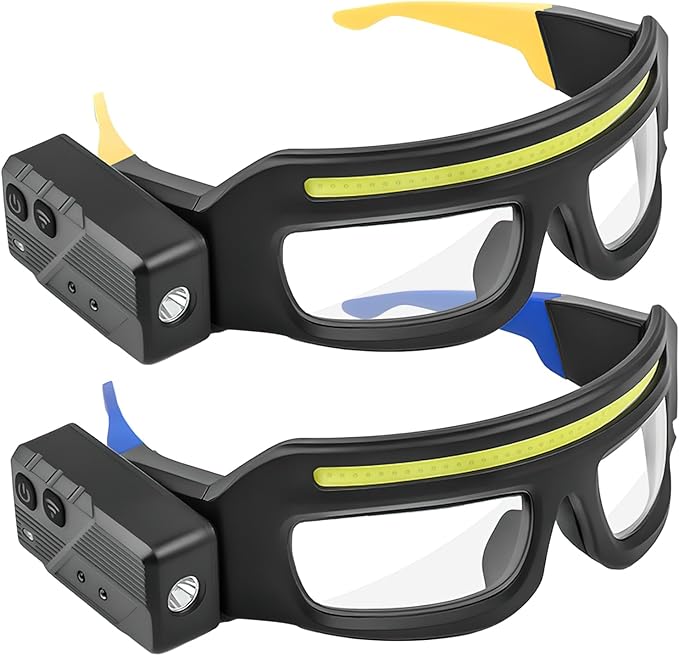 LED Glasses Rechargeable Headlight with Motion Sensor and Touch Control, 5 Modes USB C Lighted Glasses for Running Camping, Fishing, Cycling, Hiking, Hands-Free Lighting (Blue)