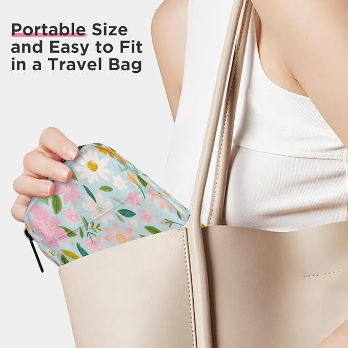 Beautiful Flowers Spring Pill Case Travel Pill Organizer Weekly 7 Day Portable with Zipper Medicine Box Pill Case for Vitamins, Birth Control,Fish Oils,Medication, Supplements