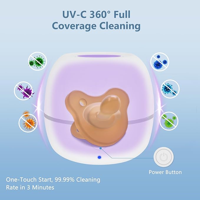 Portable Pacifier Sanitizer, UV Light Sanitizer Box, 99.99% Cleaned in 3 Minutes, 180-Min Battery Life, USB Rechargeable, Baby Pacifier Sanitizer On The Go
