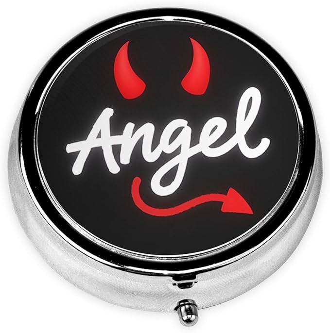 Metal Pill Organizer - 3-Compartment Mini Round Pill Case for Pocket & Purse, Portable Vitamin Holder, Easy-Open Design for Travel - Angel