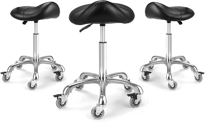 Ergonomic Saddle Stool with Wheels Rolling Chair Professional Saddle Chair Heavy Duty Adjustable Swivel Hydraulic Stool for Massage Hair Stylist Salon Tattoo Office(Without backrest,Black)