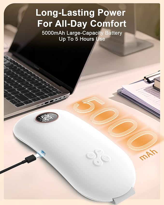 NOWWISH Upgraded Graphene Heating Pad for Period Cramps Pain Relief, Portable Electric Cordless Menstrual Heating Pad with 6 Heat Levels 6 Massage Modes 3 Timer, Easter Gifts for Women Girls, White