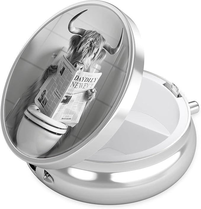 Highland Cow Pill Case, Pill Box 3 Compartments Metal Small Pill Holder with Mirror Mini Travel Pill Container for Purse Pocket Women Men