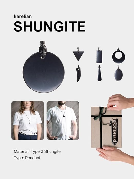 Shungite Pendant Necklace - Harmonizing Shield Defense - Wearable Shungite Crystal for Stress Down and Vitality Up - Shungites Stones from Russian Mine