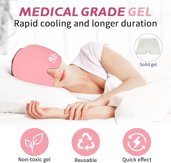 Migraine Relief Cap, Soothing Headache Ice Face Mask Products, Hot and Cold Therapy, Migraine Headache Relief Cap for Migraine, Sinus, Puffy Eyes, Tension, Stress and Hangover (Pink+Purple)