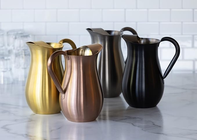 Service Ideas WPB2BSRG Pitcher with Ice Guard, Bell Shaped, 2 L, 66.6 Ounces, Stainless Steel, Rose Gold