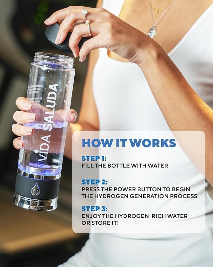 Hydrogen Water Bottle Generator 500ml Portable SPE PEM Hydrogen Rich Water Maker with Titanium Platinum Plates Fast Rechargeable Ionized Water Bottle for Home Travel Gym Hydration - Black