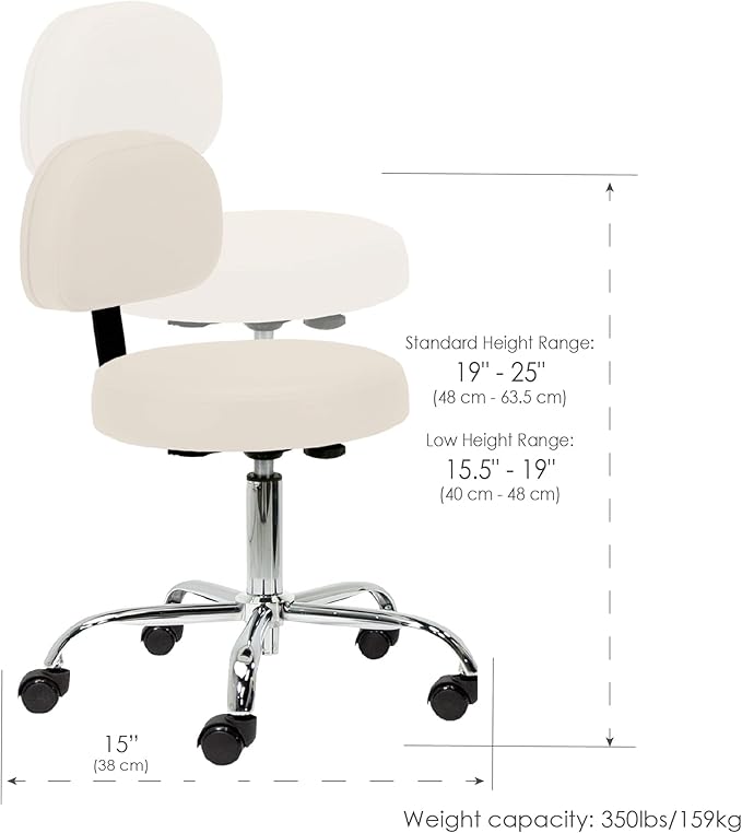 EARTHLITE Pneumatic Massage Salon Drafting Stool - No Leaking (vs. Hydraulic), Adjustable, Rolling, CFC-Free / Medical Spa Facial Chair
