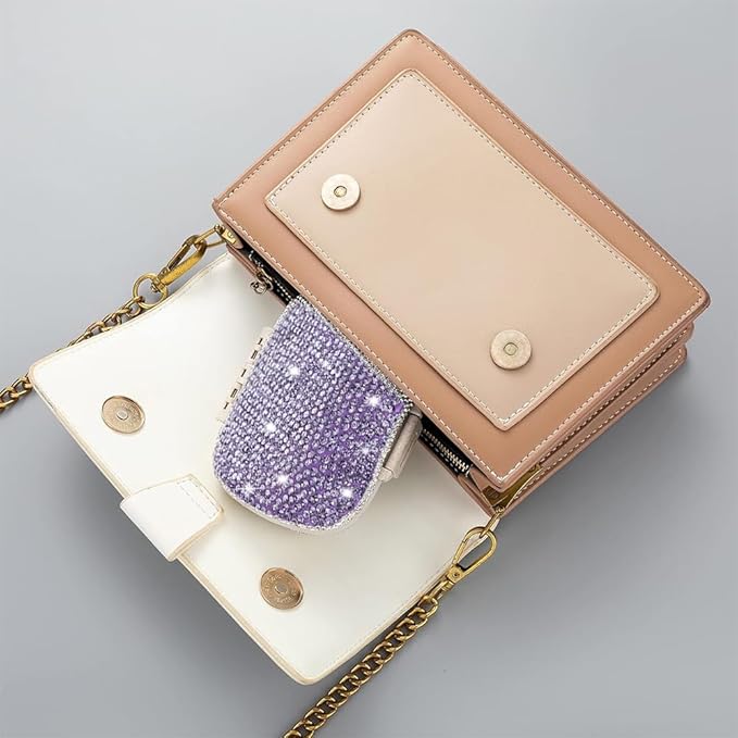 Daily 6 Compartments Pill Box Container Bling Diamond for Purse Medicine Container Holder for Women Travel Kit Medicine (Purple)