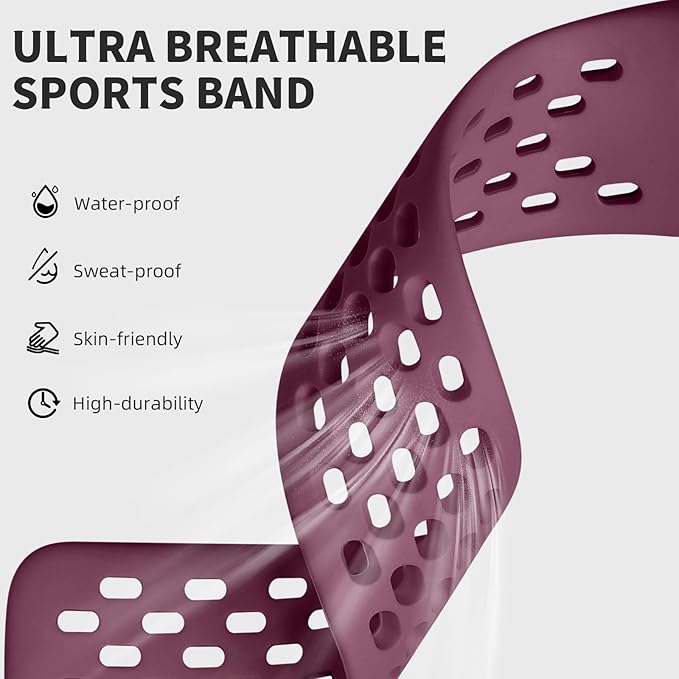 Getino Compatible with Fitbit Charge 5 Bands/Charge 6 Bands Women Men, Soft Breathable Replacement Sport Strap Adjustable Wristbands for Fitbit Charge 5/ Charge 6 Advanced Fitness Tracker, Wine Red