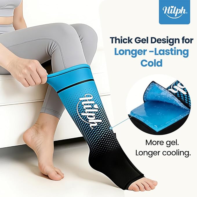 Hilph Full Calf & Foot Ice Pack Wrap for Running Recovery, Extended Leg Foot Cold Compression Therapy Sock Sleeve for Shin Splints Pain Relief, Reduce Swelling, Muscle Recovery After Exercise