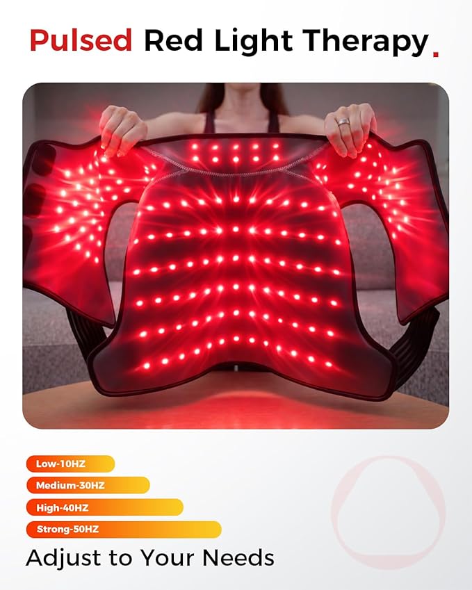 Red Light Therapy for Neck and Shoulder with 157 LEDs, Wireless 660nm & 850nm Infrared Red Light Therapy Neck and Shoulder Heating Pad, 5-Level Light Intensities & 3-Level Pulse Wearable Wrap