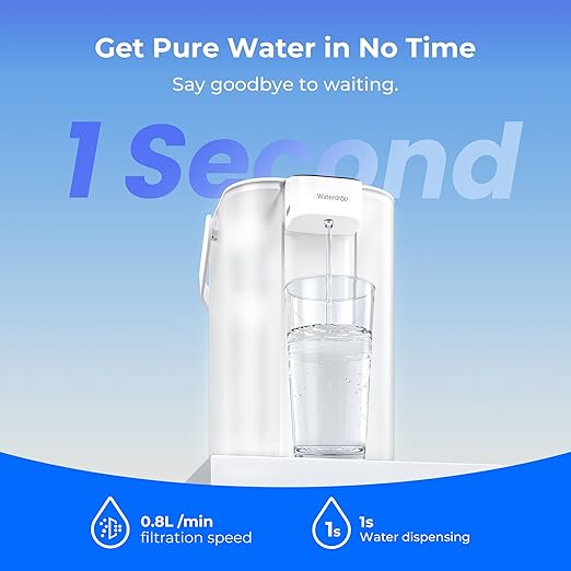 Waterdrop 98% Chloramine Reduction Electric Water Filter Pitcher, Rechargeable Water Dispenser, Instant 200-Gallon 15-Cup Countertop Purifier, NSF/ANSI 42, Reduce PFOA/PFOS, Lead, White, with 1 Filter