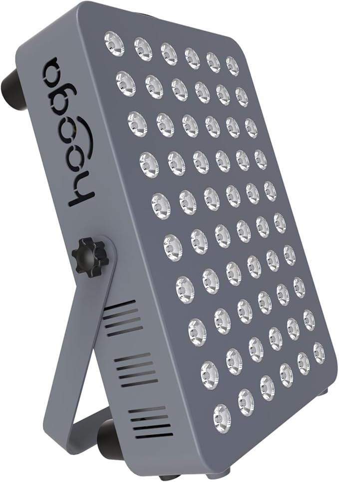 Hooga Red Light Therapy Panel – 660nm Red & 850nm Near Infrared Light Therapy Device, LED Light Therapy Lamp for Face & Body, 60 LEDs, Timer, Stand, Carrying Handle – HG300