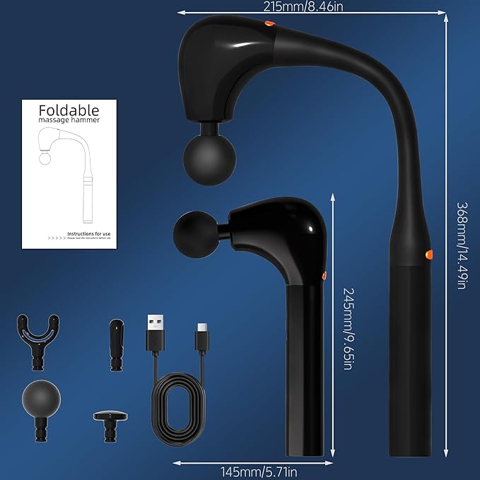 Massage Gun Deep Tissue with Extension Handle Professional Percussion 2-in-1 Detachable Back Massager for Pain Relief,Muscle Relief Massager for Shoulder Back Thigh Waist&Neck (Upgraded)