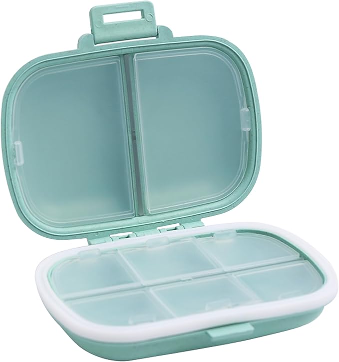 8 Compartments Travel Pill Organizer, Daily Pill Case Small Pill Box for Pocket Purse, Portable Pill Container Medicine Vitamin Organizer (Green)