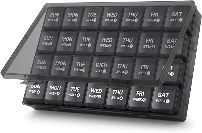 TookMag Monthly Pill Organizer 28 Day Pill Box, Large Medicine Organizers 4 Weeks, One Month Pill Box Pill Case Travel Pill Organizer with Dust-Proof Container for Pills/Vitamin/Supplements