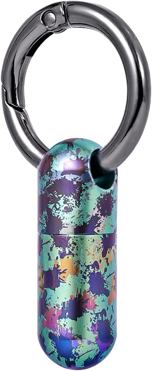 Titanium Keychain Pill Holder,Waterproof Mini Pill Case,Portable Small Pill Container for Travel,Purse,Pocket(Graffiti)