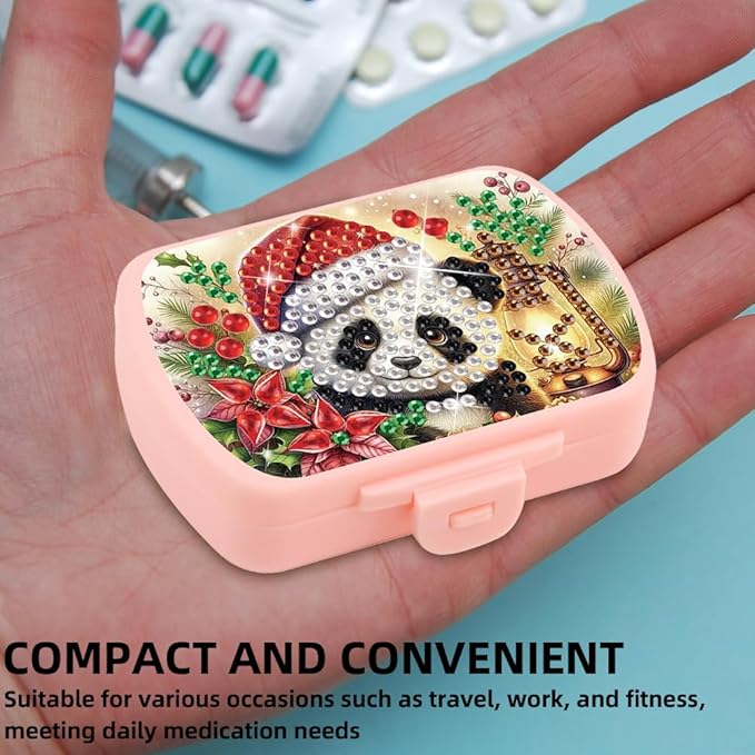 C'eitura 2pcs DIY Panda & Owl Diamond Art Painting Pink Pill Organizer with 6 Lid Detachable Compartments, Fun DIY Craft Project for Adults, Elegant Pill Case for Purse & Travel