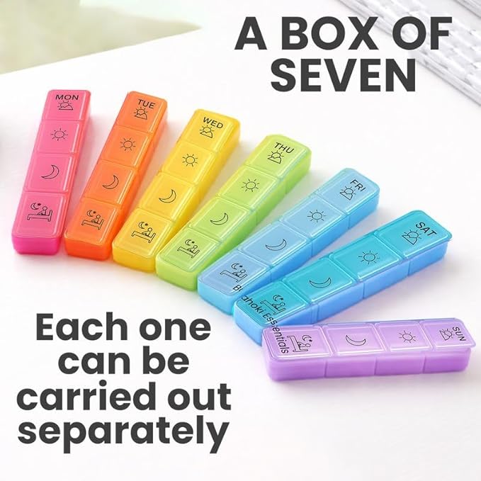 BaHoki Essentials Weekly Pill Organizer - Portable 7-Day Pill Box with 3 Times Per Day Compartments