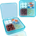 Pill Case for Pocket Travel Pill Organizer Small Pill Box Portable 4 Compartments Removable Medicine Organizer for Vitamin Fish Oil (Sky Blue)