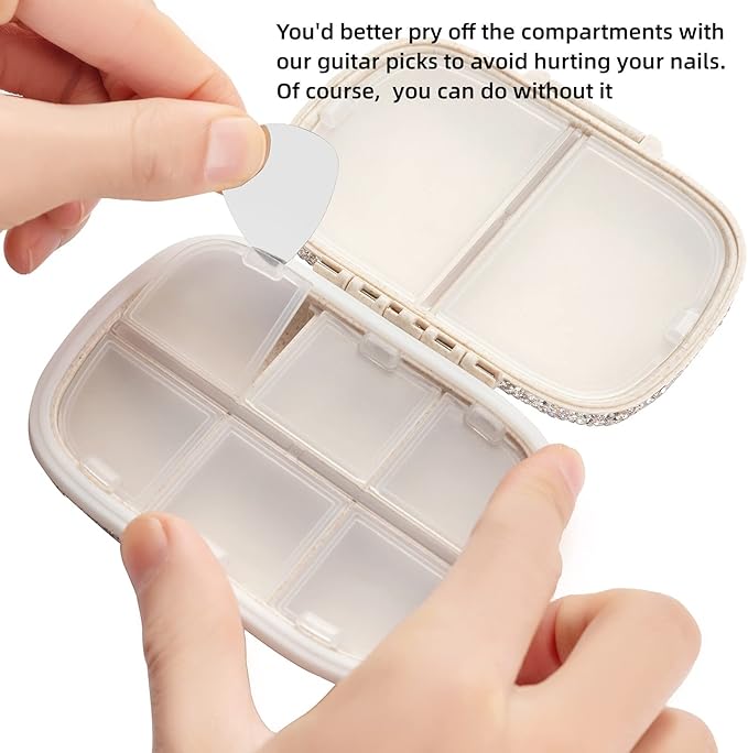 Cute Pill Organizer Small Bling Pill Case for Purse Medicine Vitamin Container Holder Daily Pill Box Container for Women Travel Medicine Kit(Peach)