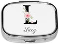 Custom Pill Box Personalized Square Small Pill Case with Mirror Add Your Photo Text Logo Name Decorative 2 Compartment Portable Metal Medicine Container Vitamin Organizer for Pocket Purse Travel (L)