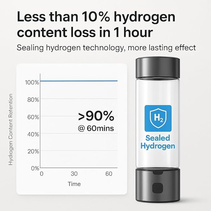 Portable Hydrogen Water Bottle, Hydrogen-Rich Water Generator, 3-Min 1700ppb, Dual Modes (Hydrogen & Cleaning), Food-Grade Glass, Rechargeable Hydrogen Water Maker for Daily Healthy Hydration