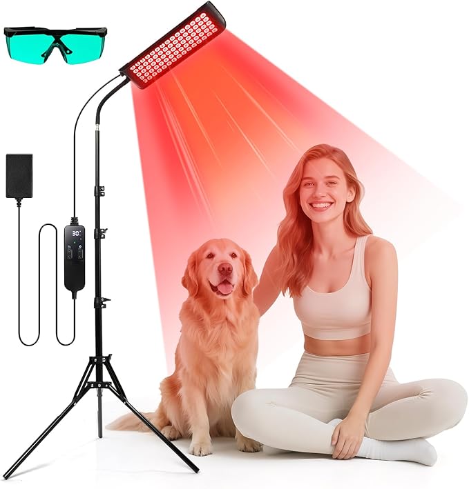 Red Light Therapy for Face and Body, GMOWNW Infrared Light Therapy Lamp with Stand, 660nm Red Light and 850nm Near Infrared Light Therapy Device for Face Knee Body, Skin Care at Home