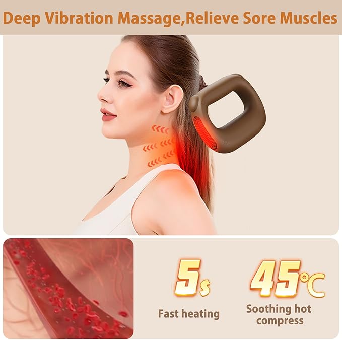 Hands-Free Mini Massage Gun with Heat & Waist Belt - Portable Deep Tissue Percussion Massager for Neck Shoulder Muscle Recovery - Compact 5-Speed Body Shaping Massager Gift for Men Women