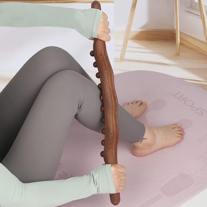 Wood Therapy Lymphatic Drainage Massage Roller Stick Tools, Myofascial Release Tool Stomach Cellulite Massager, Ease Neck Back Waist and Leg Pain Handheld Self Body Sculpting Massage Tool (20 Beads)