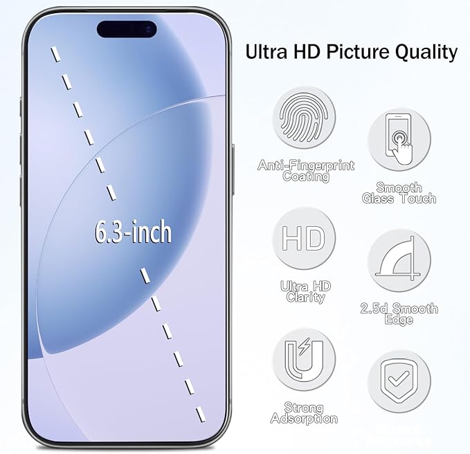 HPTech 2 Pack Anti Blue Light Screen Protector for iPhone 17 Pro 6.3 Inch Eye Protection Tempered Glass Film, Easy to Install, Bubble Free