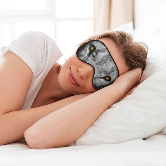 Golden Eyes Lion Face Sleep Mask Eye Mask with Adjustable Strap Eye Sleep Shade Cover Blocks Light for Women Men Airplane Travel Nap