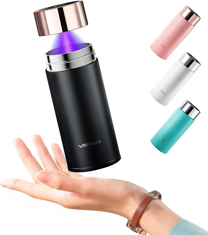 Vsitoo 8.5oz self-cleaning Mini Insulated Water Bottle,Stainless Steel Vacuum Flask,AI Self-Clean,30-Day Battery Life,BPA-Free,Perfect Small Water Bottle for Travel, Purse,Black