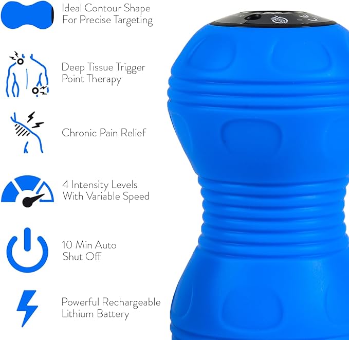 Rolling With It Vibrating Peanut Massage Ball - Deep Tissue Trigger Point Therapy, Myofascial Release - Handheld, Cordless - 4 Intensity Levels - Dual Lacrosse Ball Vibration Massager (Blue)